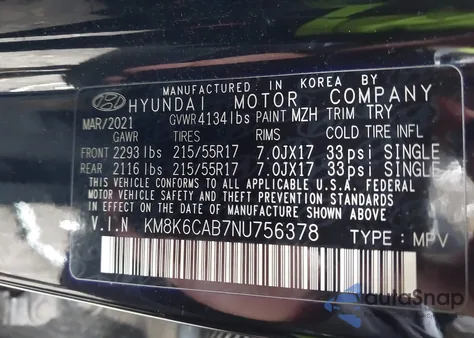 2022 Hyundai Kona Sel z USA, uszkodzony, nr VIN KM8K6CAB7NU756378
